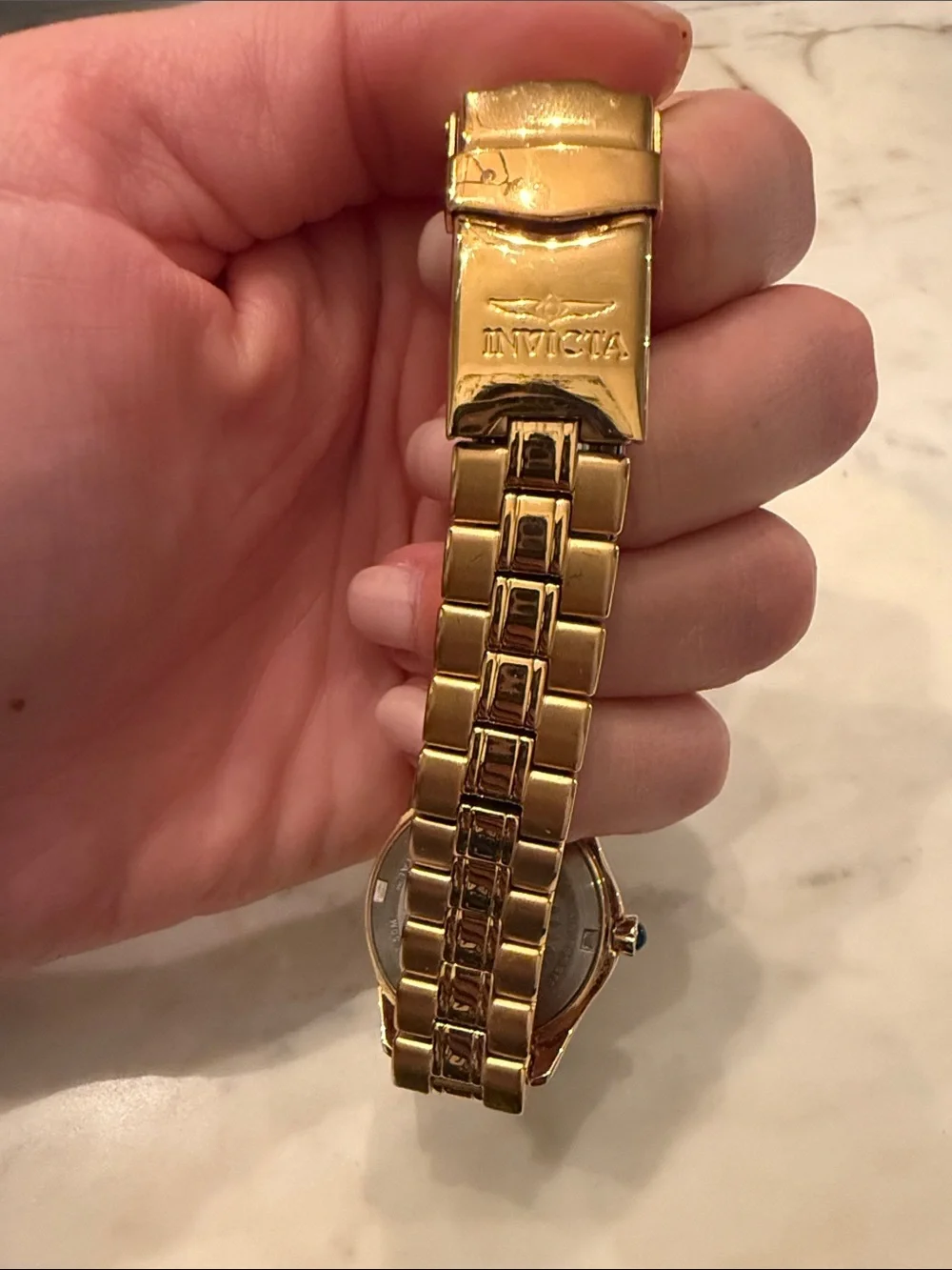 Invicta Gold Tone Ladies Watch with White Mother-of-Pearl Dial